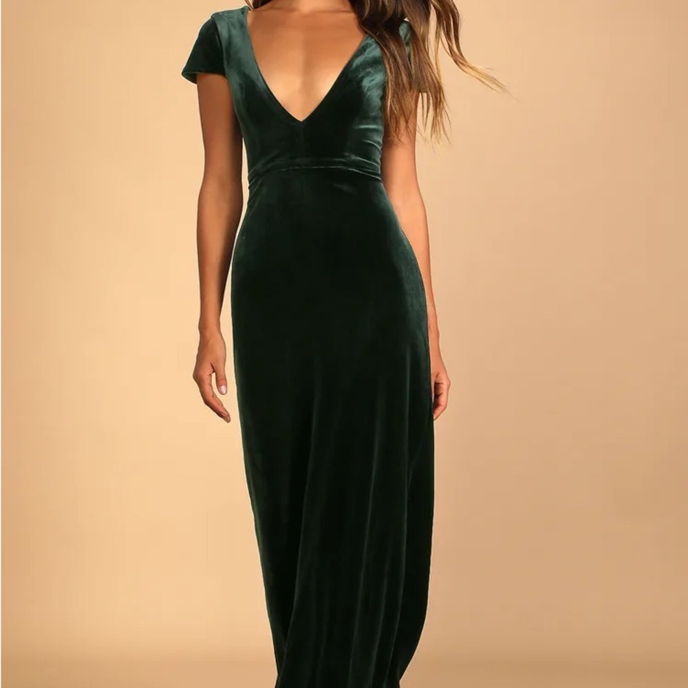Lulu's Deep Green Velvet Maxi Dress